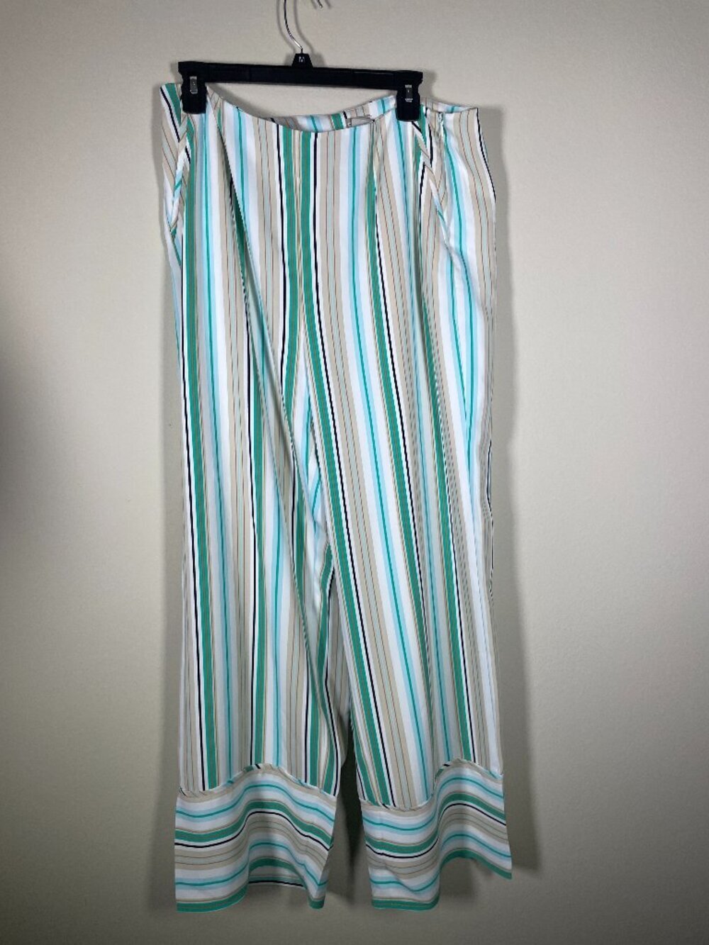 Chicos Black Label Striped Wide Leg Pants 2/12 Green Turquoise Resort Coastal!